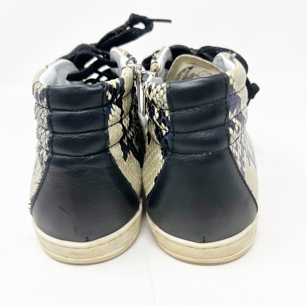 P448 WHIPY PYTHON TAUPE BLACK SNAKESKIN SKATE HIGH TOP SNEAKERS WOMENS SZ 7 - Picture 4 of 6